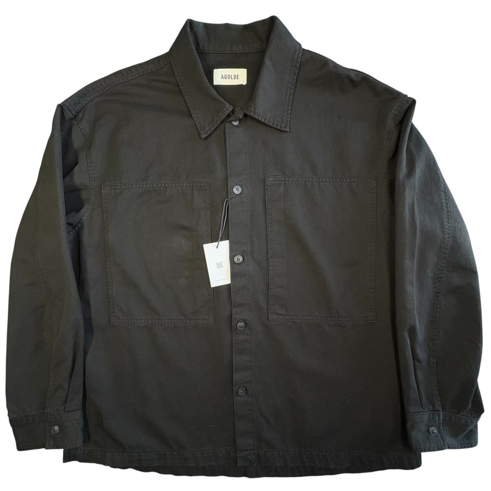 AGOLDE Rhode Overshirt Mens M Black Solid Cotton Button Up Denim‎ Jacket USA NWT